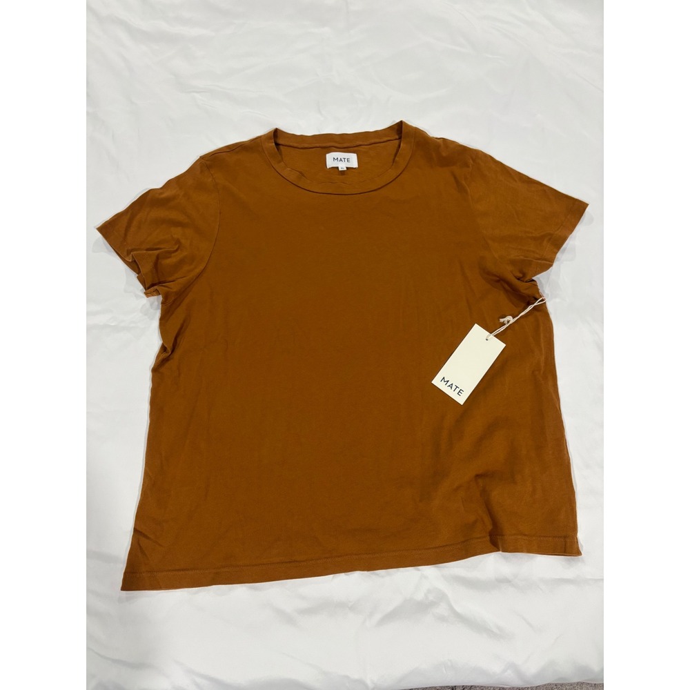 Mate The Label NWT Organic Cotton Classic Tee Caramel Rust Brown Orange Size XL